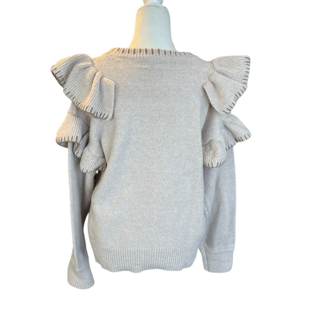 En Saison Rene Ruffle-Trim Sweater Cream Size Medium. - Picture 3 of 9